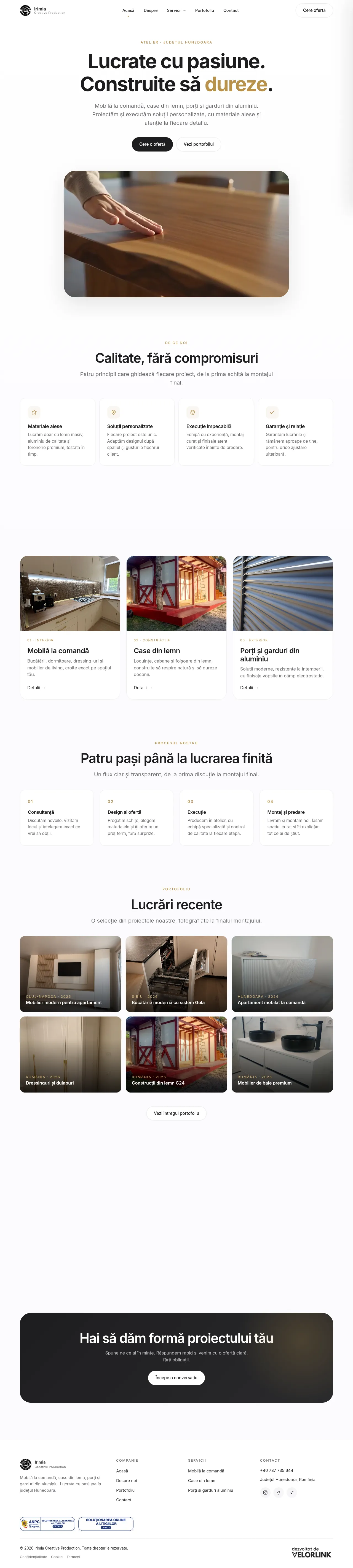 Captură a paginii principale a site-ului Irimia Creative Production