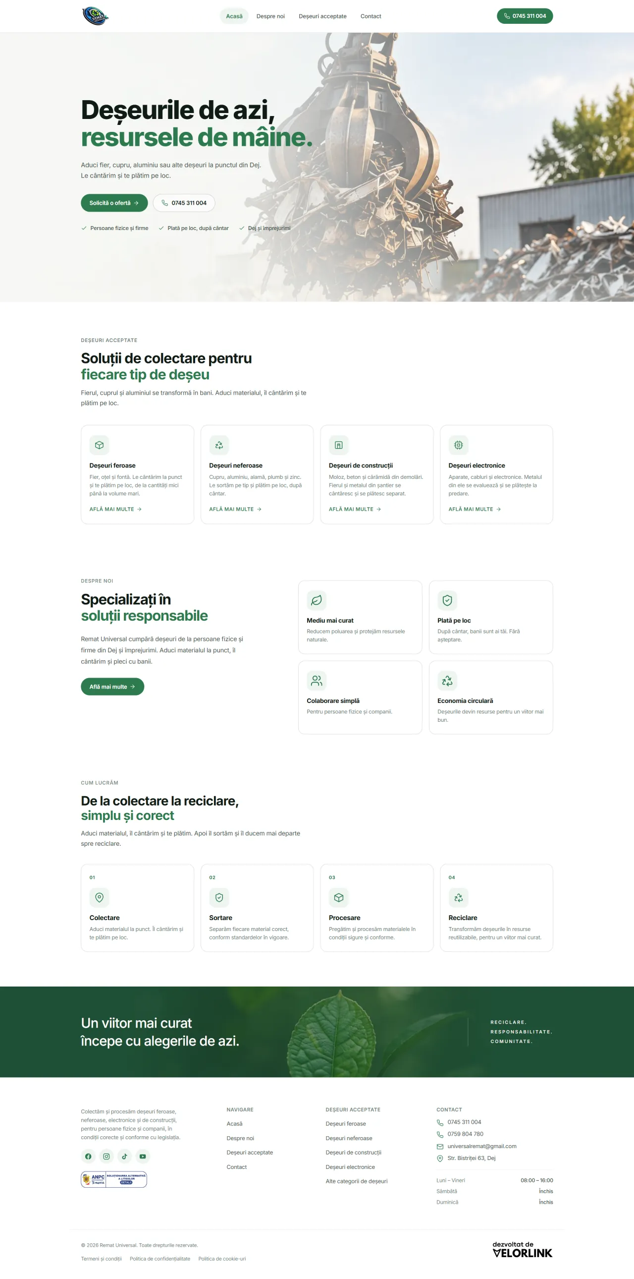 Captură a paginii principale a site-ului Remat Universal