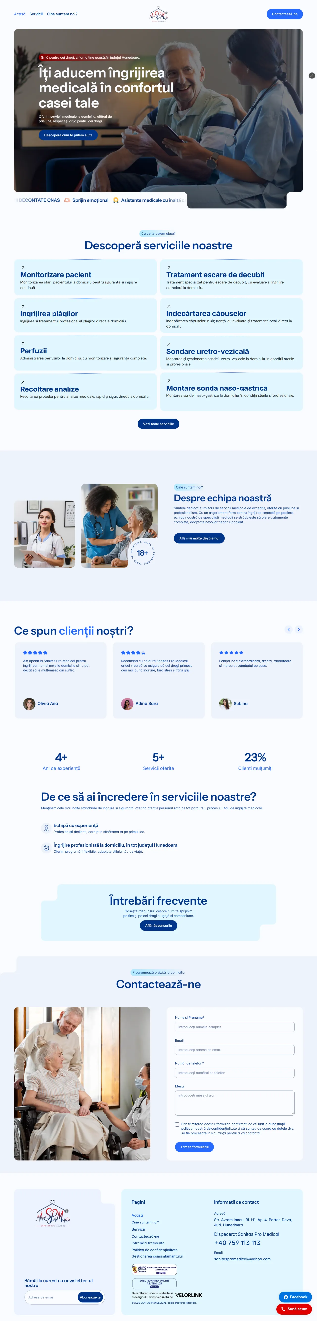 Captură a paginii principale a site-ului Sanitas Pro Medical
