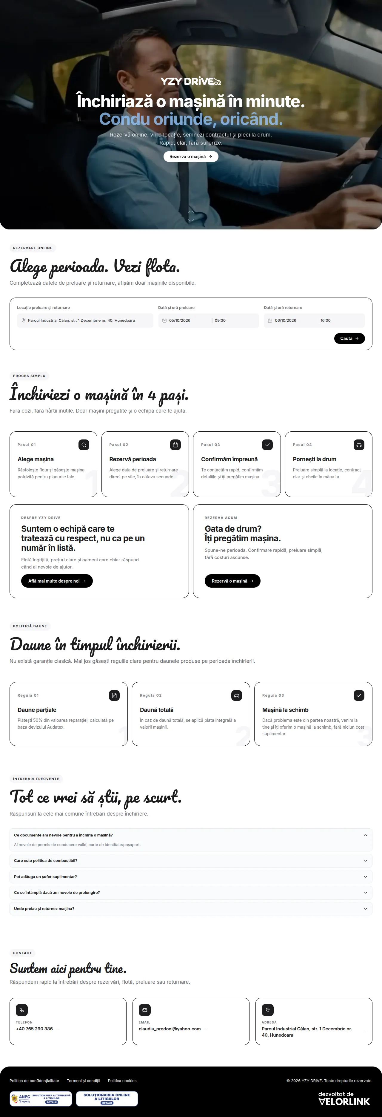 Captură a paginii principale a site-ului YZY Drive